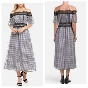 NANETTE NANETTE LEPORE GINGHAM PRINT MIDI DRESS BLACK